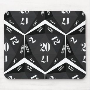 Black-20-Sided-Dice-Pattern Mouse Mat
