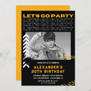 Black 20th birthday invitations Men Photo Spray