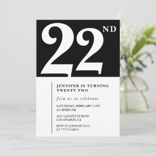 Black 22nd birthday invitation Elegant Chic Modern