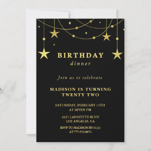 Black 22nd birthday invitations Gold Stars