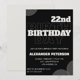Black 22nd birthday invitations Men Party