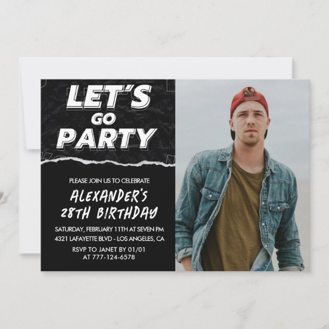 Black 28th birthday invitations Men Photo  (Front)