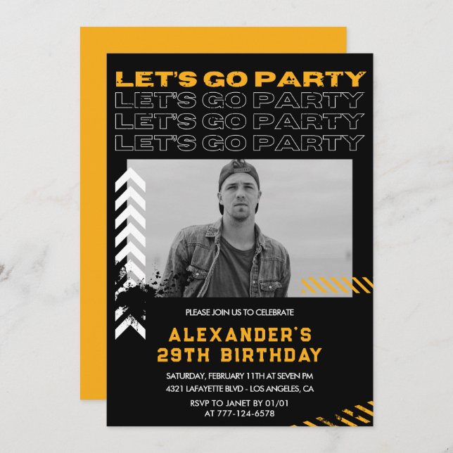 Black 29th birthday invitations Men Photo Spray (Front/Back)