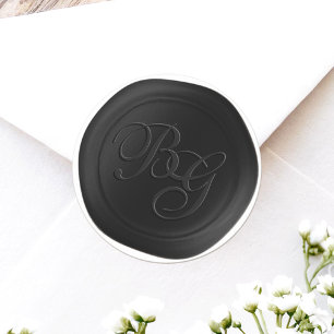 Black 2 Letter Monogram Faux Wax Seal Stickers