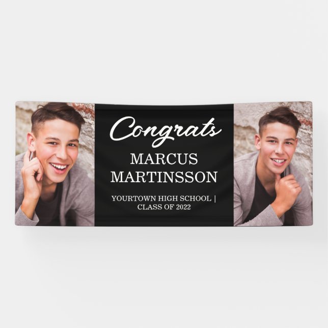 Black 2 Photo Modern Congrats Graduation Banner (Horizontal)