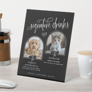 Black 2 Photo Pet Wedding Signature Drinks Pedestal Sign