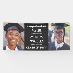 Black 2 Photos Congratulations Twins Graduate Banner