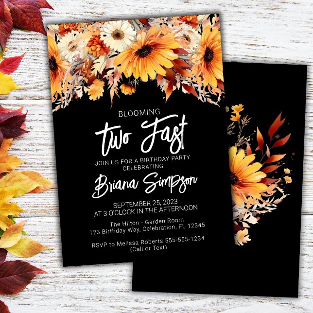 Black 2nd Birthday Fall Floral Invitation (Creator Uploaded)
