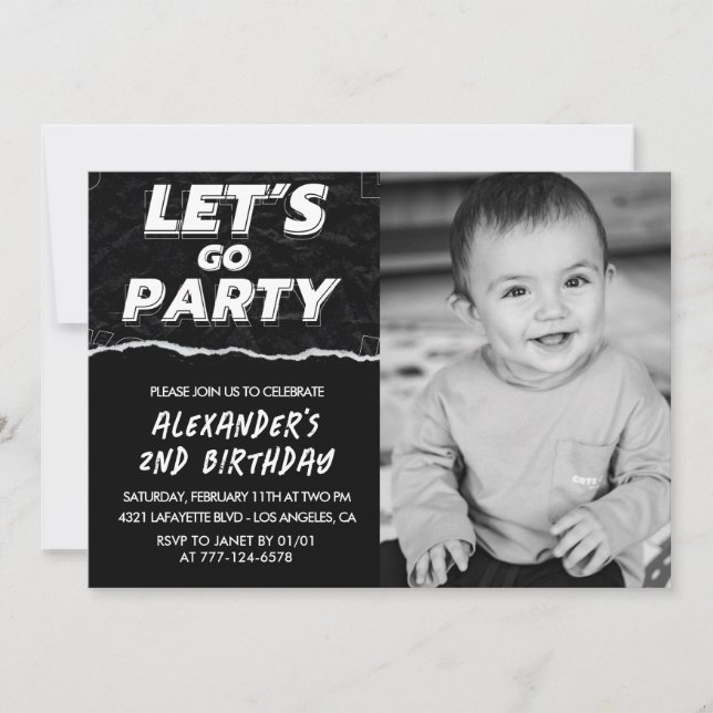 Black 2nd birthday invitations Boy Photo  (Front)