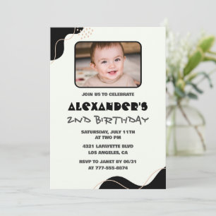Black 2nd birthday invitations Boy Simple Photo