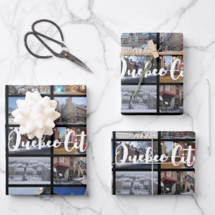 Black 30 Photo Collage Grid Travel Custom Wrapping Paper Sheet