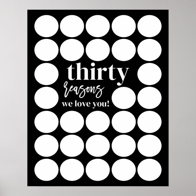 Black 30 Reasons We Love You Birthday Fill In Poster (Front)