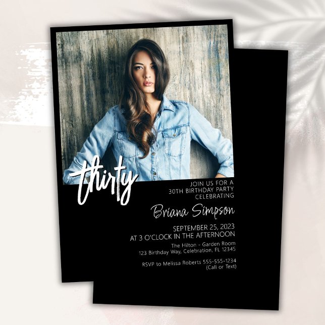 Black 30th Birthday Photo Invitation (Creator Uploaded)