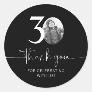 Black 30th Birthday Thank You Classic Round Sticker
