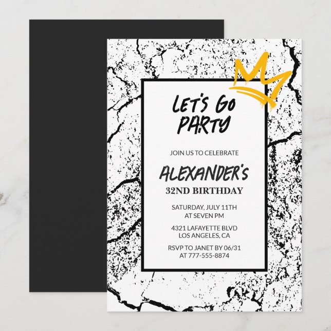 Black 32nd birthday invitation Men Grunge  (Front/Back)