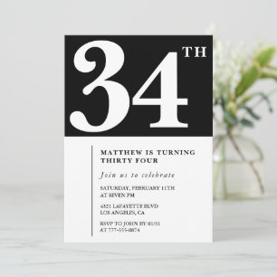 Black 34th birthday invitation Elegant Chic Simple