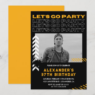 Black 37th birthday invitations Men Photo Spray