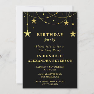 Black 38th birthday Party invite Gold Stars