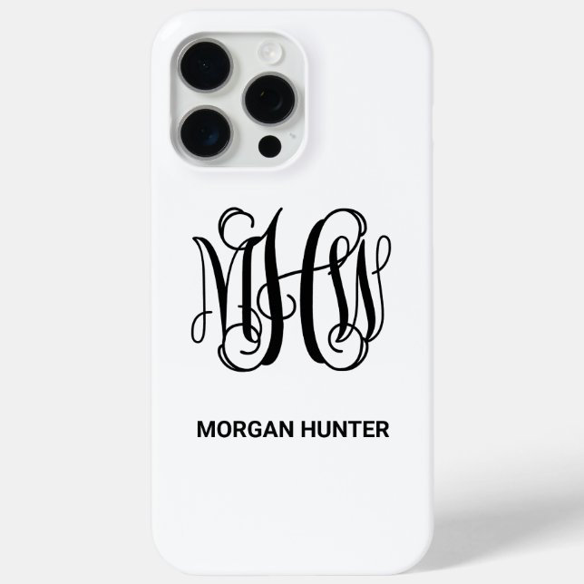 Black 3 Initial Vine Script Monogram DIY BG Case-Mate iPhone Case (Back)