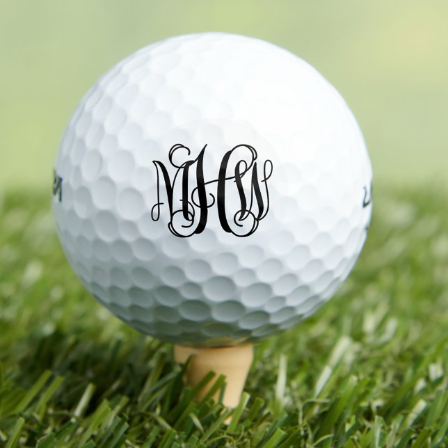 Black 3 Initial Vine Script Monogram DIY BG Golf Balls (Creator Uploaded)