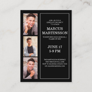 Black 3 Photo Modern Graduation Party   Enclosure Card