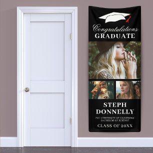 Black 3 Picture Graduation Party Banner