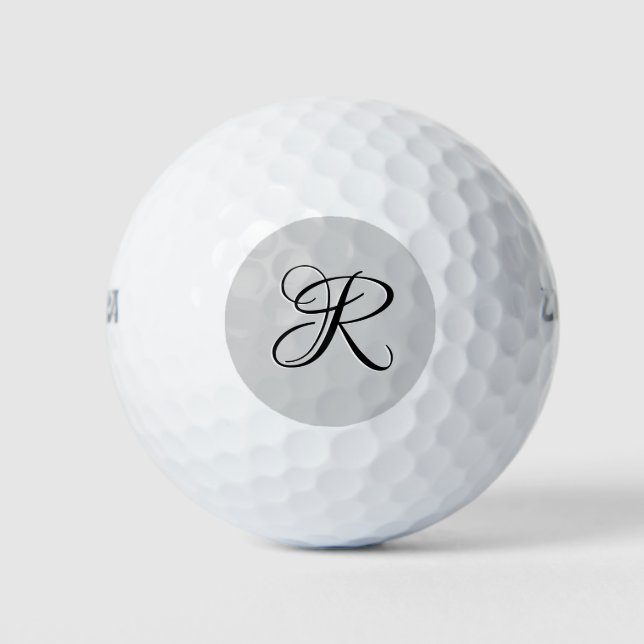 Black 3D Calligraphy Initial Letter | Pastel Grey Golf Balls (Front)