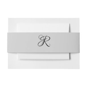 Black 3D Calligraphy Initial Letter Pastel Grey Invitation Belly Band