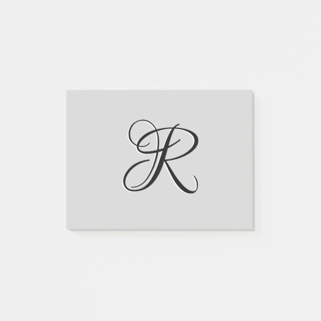 Black 3D Calligraphy Initial Letter | Pastel Grey Post-it Notes (Front)