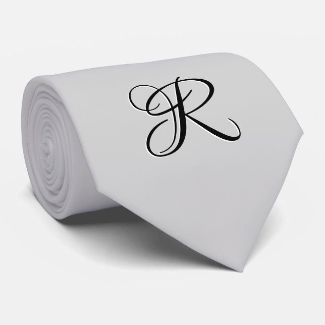 Black 3D Calligraphy Initial Letter | Pastel Grey Tie (Rolled)