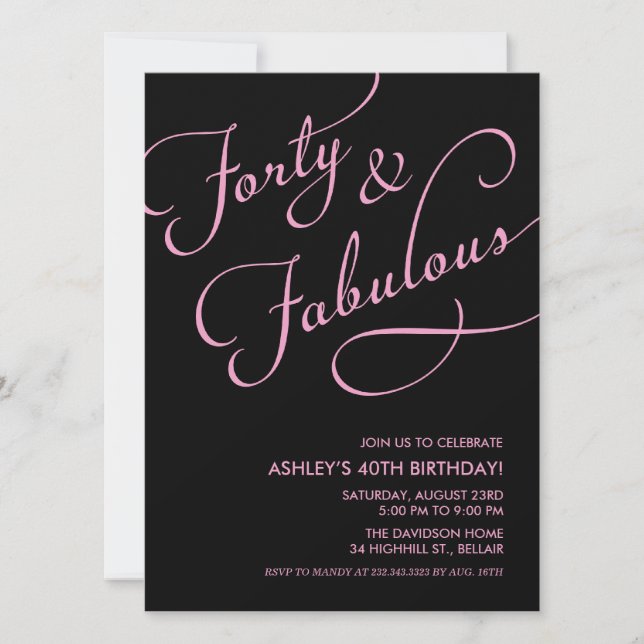 Black 40 and Fabulous Invitations (Front)