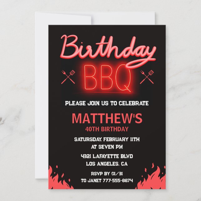 Black 40th birthday invitations bbq Simple (Front)