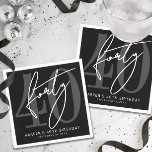Black 40th Birthday Party Napkin
