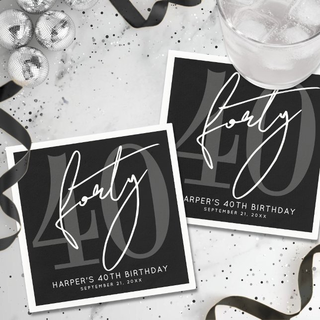 Black 40th Birthday Party Napkin (Black 40th Birthday Party Napkins )