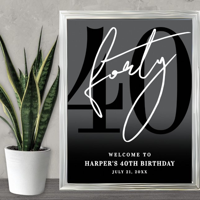 Black 40th Birthday Party Welcome Sign (Black 40th Birthday Party Welcome Sign)