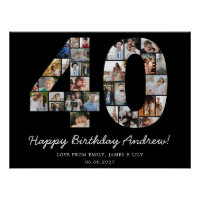 Black 40th Birthday Photo Collage Keepsake Gift