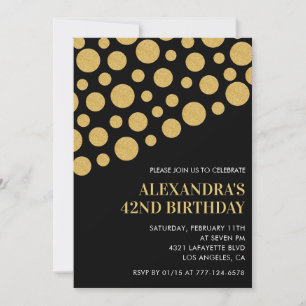 Black 42nd birthday invitations Gold Confetti