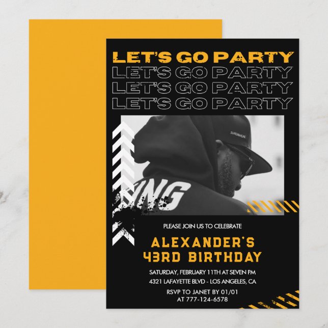Black 43rd birthday invitations Men Photo Spray (Front/Back)