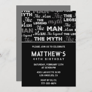 Black 44th birthday invitation for him Myth Legend