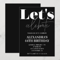 Black 44th birthday invitations Bold Typography