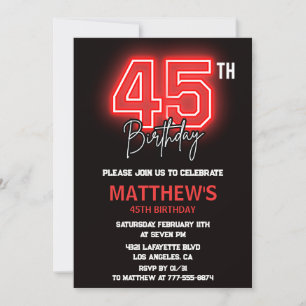 Black 45th birthday invitations Men Neon