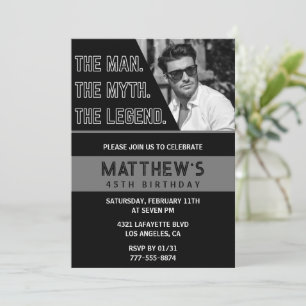 Black 45th birthday invitations The Man The Legend