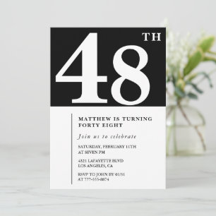 Black 48th birthday invitation Elegant Chic Simple