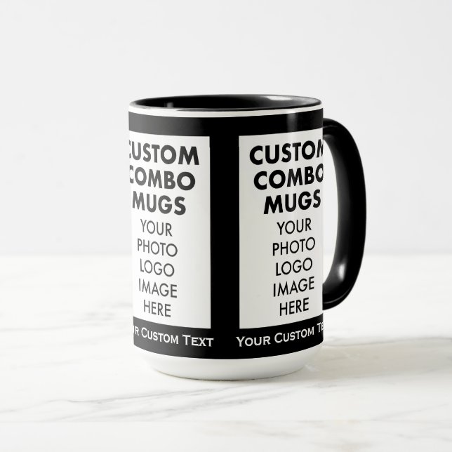 Black 4:6 Frame 3 x Photo Text Large Custom Combo Mug (Front Right)