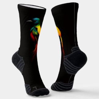 Black 4 Luxe Athletic Crew Socks Rainbow Bird