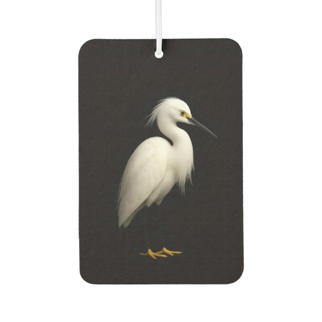 Black 4 Luxe Car Air Fresheners, Snowy Egret Car Air Freshener (Front)