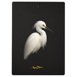 Black 4 Luxe Clipboard, Elegant Snowy Egret Clipboard