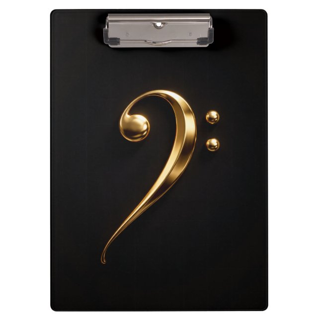 Black 4 Luxe Clipboard, Golden Bass Clef Clipboard (Front)