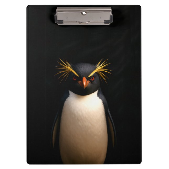 Black 4 Luxe Clipboard, Rockhopper Penguin Clipboard (Front)