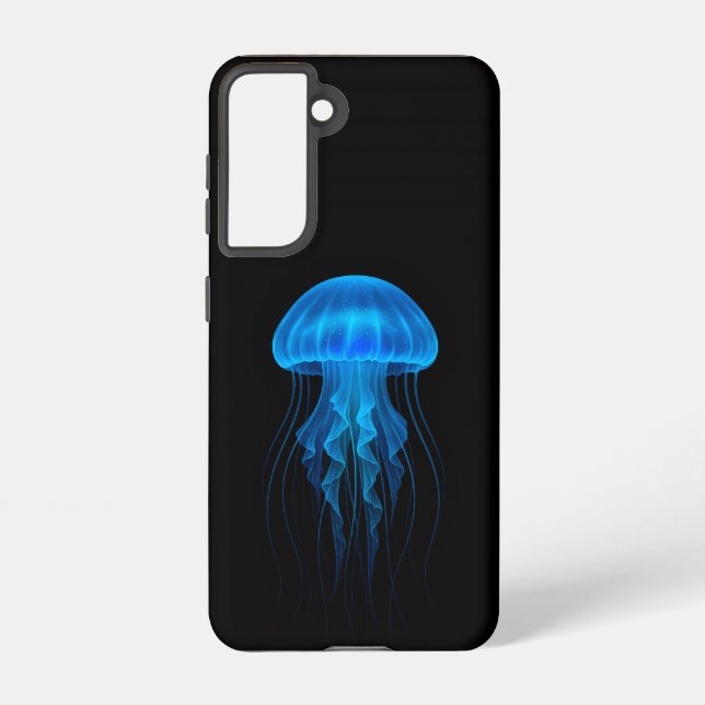 Black 4 Luxe Galaxy S21 Case, Neon Blue Jellyfish Samsung Galaxy S21 Case (Back)
